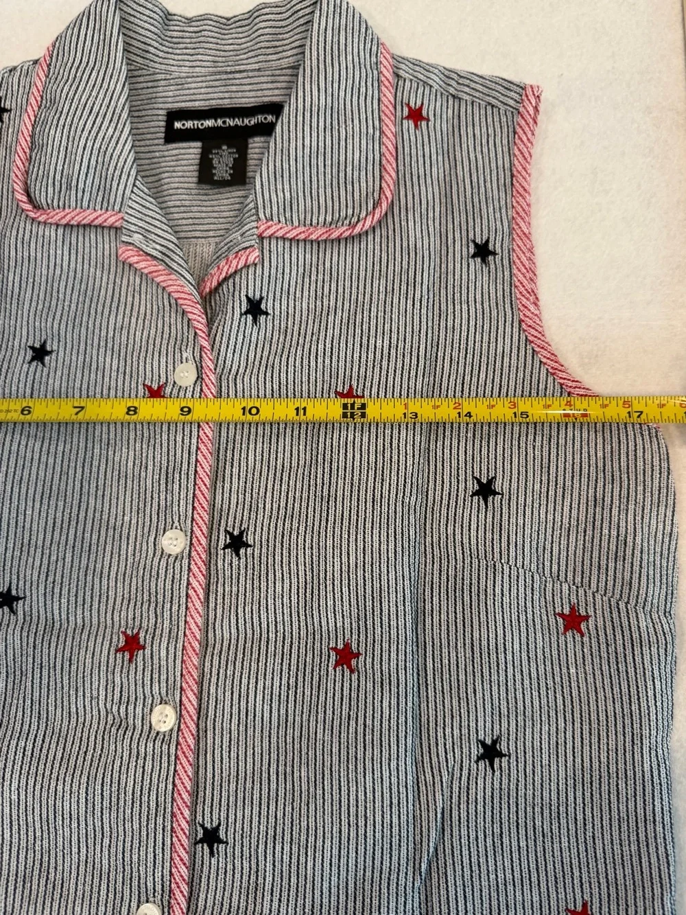 Blue-White Striped Tank with Star Embroidery -Vintage 4th of July Shirt - Picture 10 of 13